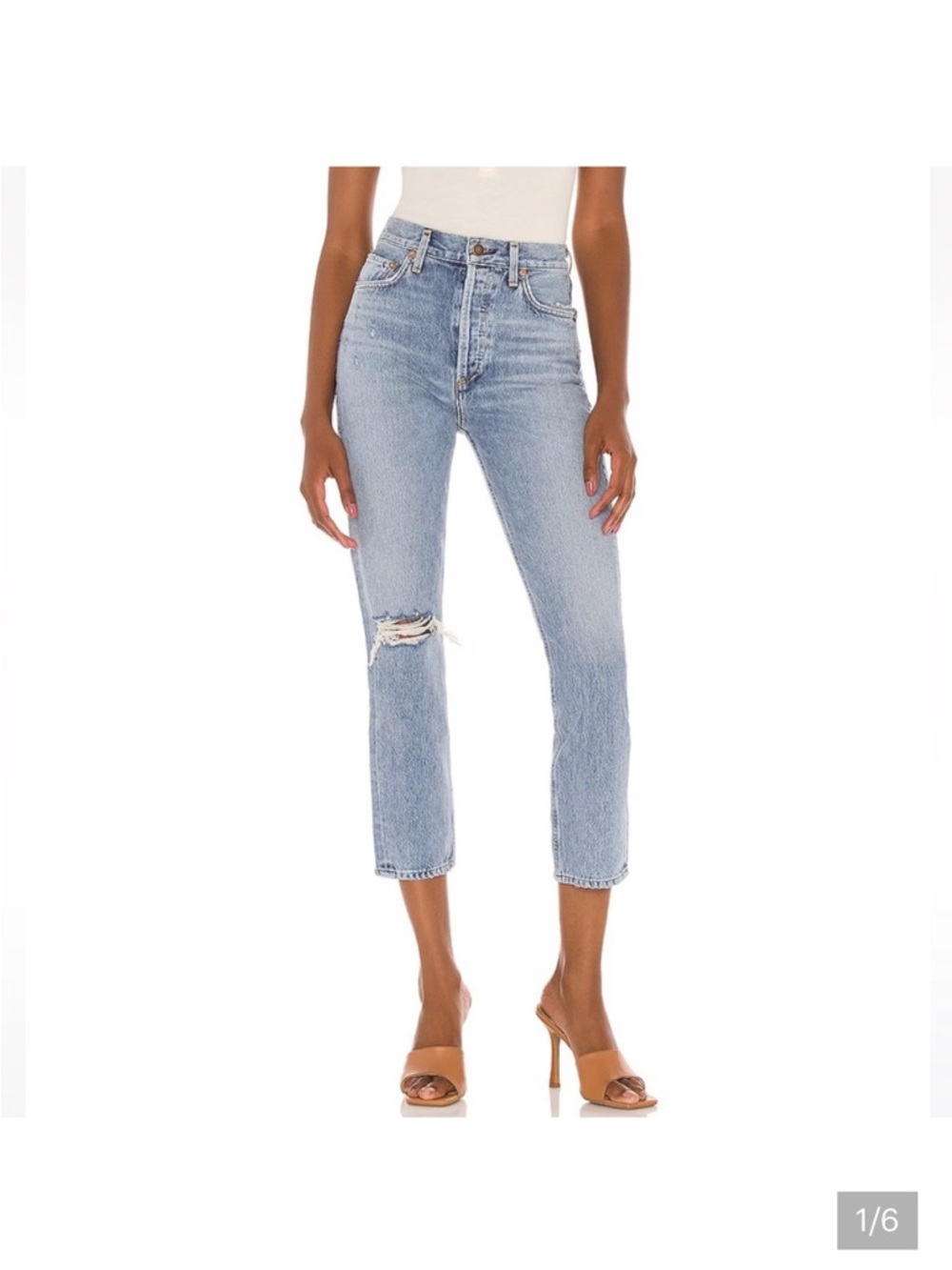 Agolde Light Blue Distressed Cropped Jeans